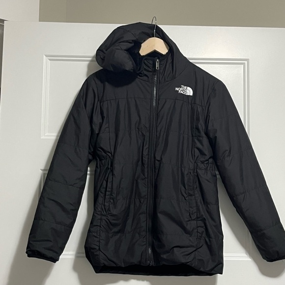 THE NORTH FACE Girls' Reversible Mossbud Swirl Parka, TNF Black Large - Picture 3 of 11